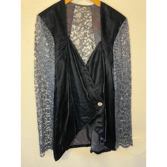 VTG ala Carte California Whimsygoth Black Velvet & Lace Romantic Jacket Sz 13-14 - Picture 10 of 11